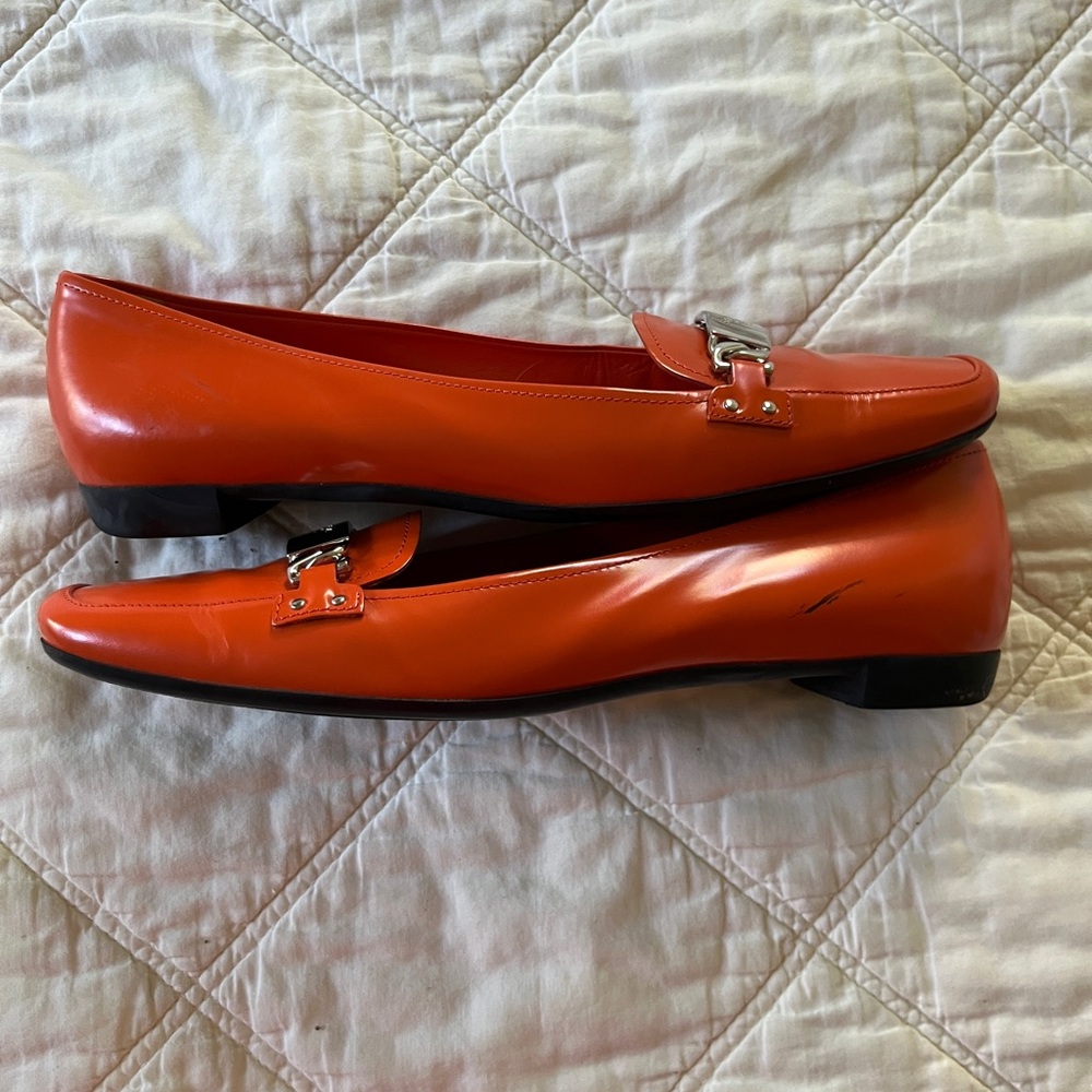Prada Orange Leather Loafers with Silver Hardware - Picture 5 of 16